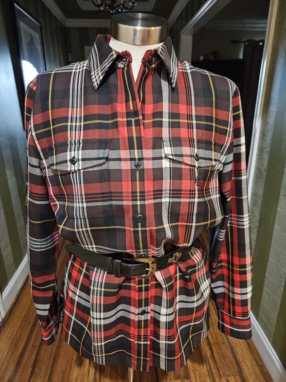 Womens Ralph Lauren Red Wool Plaid Button-Up Shirt Size S